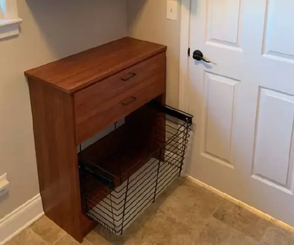 storage accessory under brown wooden drawer